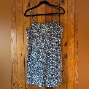 Vintage 90s Black Floral Slip Dress with White Daisy Print